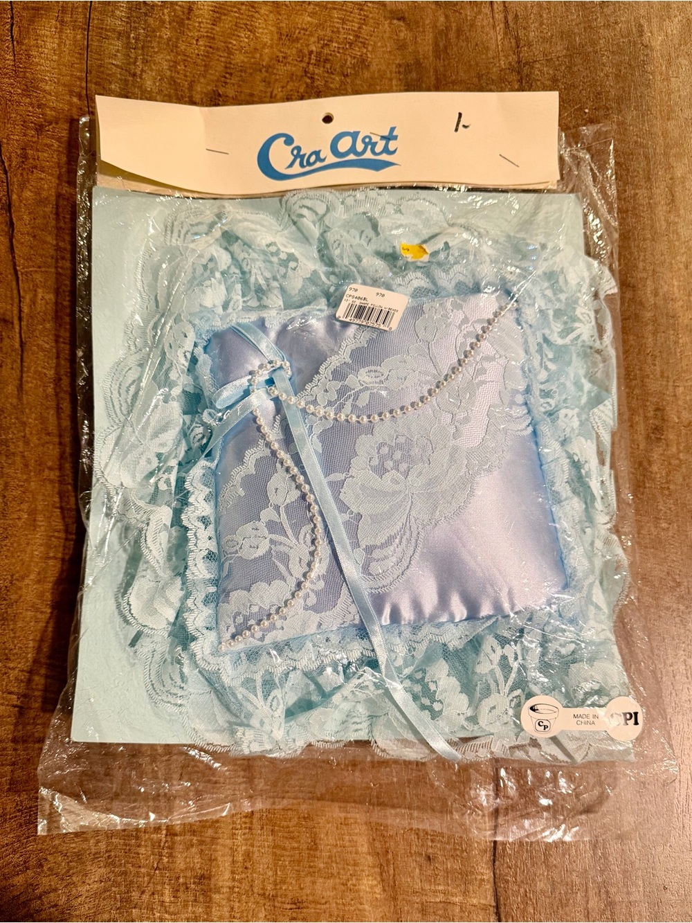 Vintage Cra-Art Blue Lace Satin Decorative Pillow 12” Square New in Package